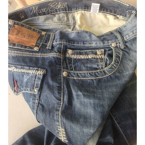 Marc Ecko Cut & Sew Jeans Mens Sz 34x33 Straight Leg Fleur Pocket Y2K Denim - Picture 8 of 12
